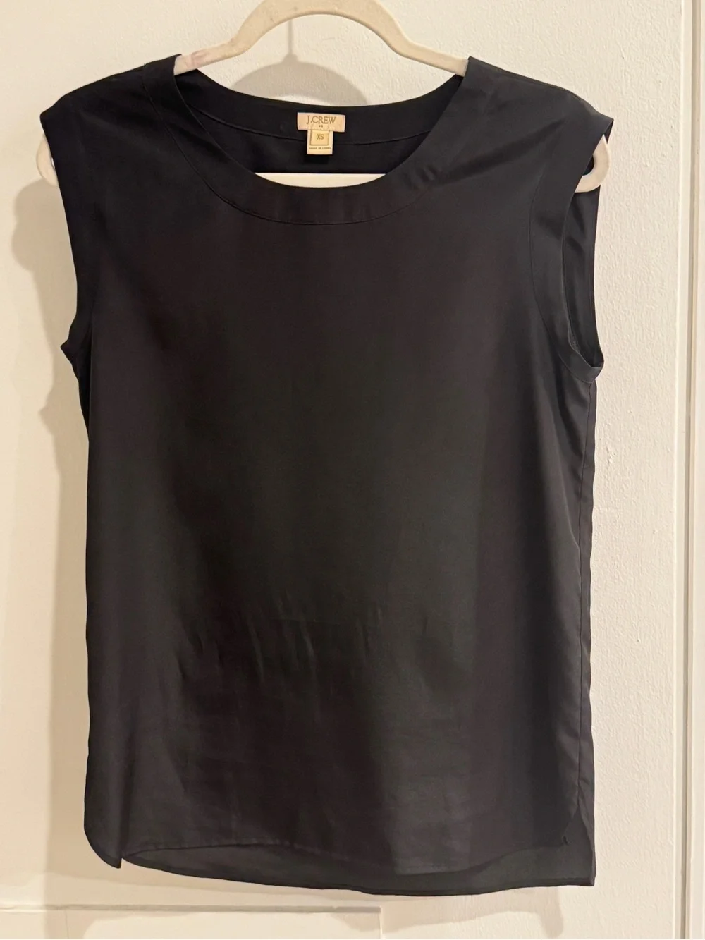 J. Crew Black Satin Cap-Sleeve Blouse XS